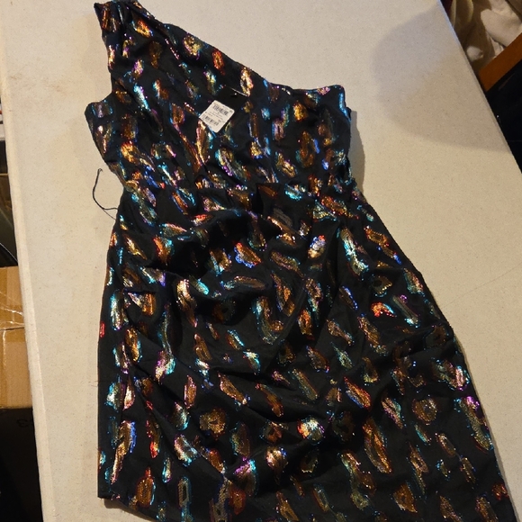 Elegant Multicolor Oil Spill One-Shoulder Dress - Picture 1 of 10